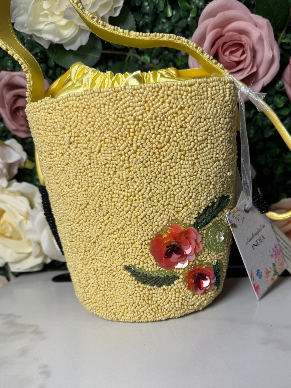 Yellow Beaded Toucan Drawstring Crossbody Bag - Women - Picture 4 of 8